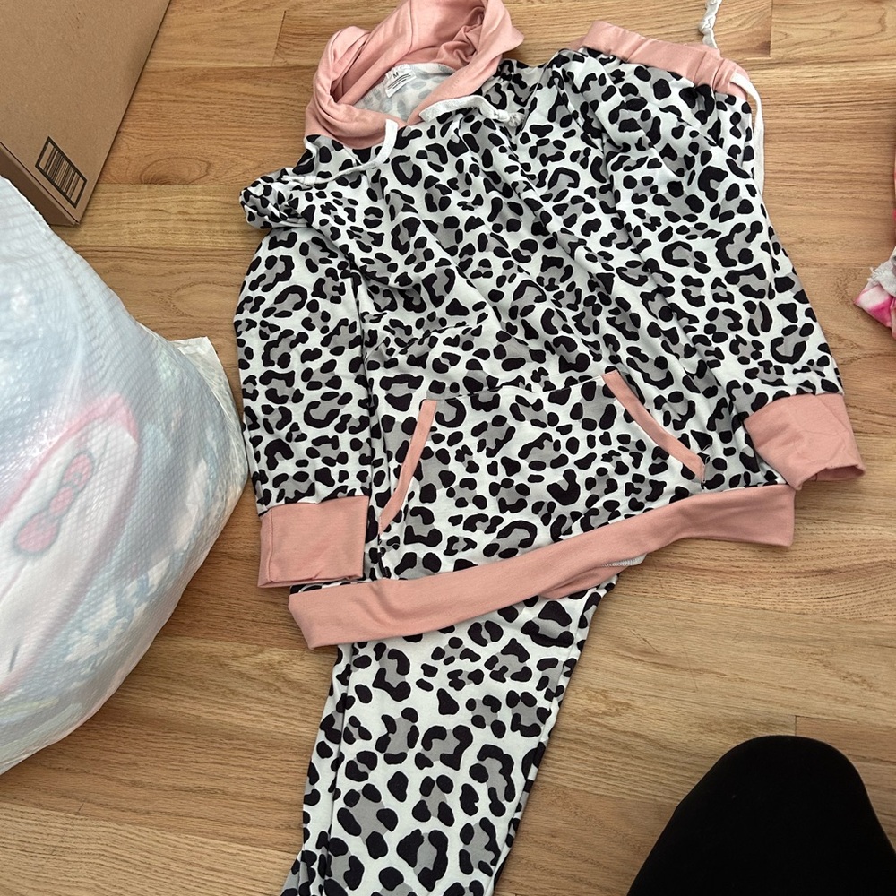 Leopard Print womans lounge set with Pink Accents